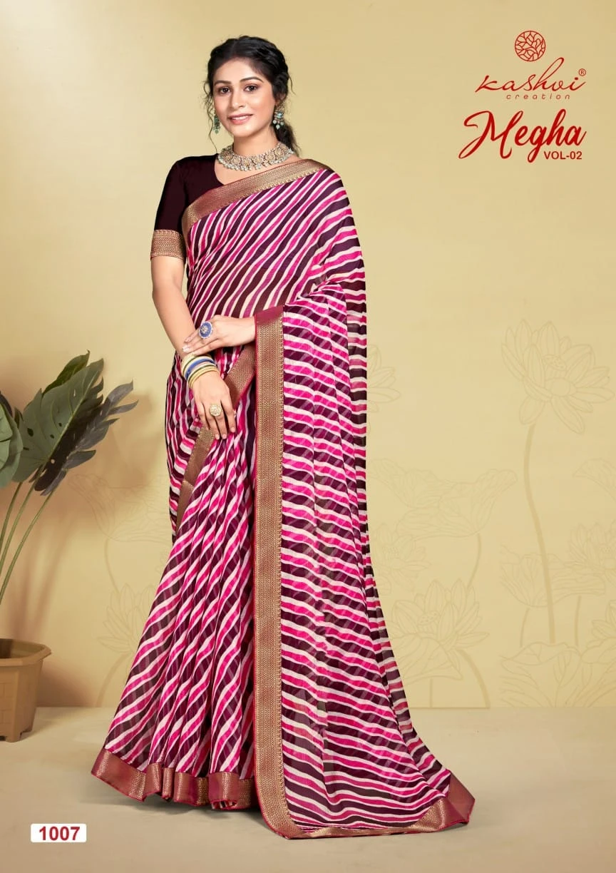 Kashvi Creation Megh Vol 2 Chiffon Wholesale Fancy Sarees Catalog — Wholesale Sarees, Kashvi Creation wholesale from Surat - Gallery Image 2